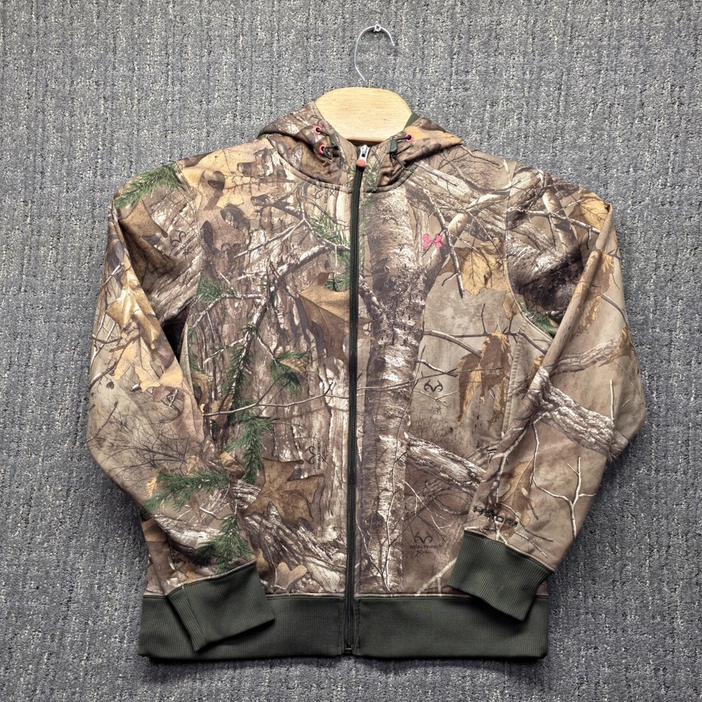 Under Armour Storm Jacket Womens Large Hood Realtree Xtra Camo Pink Logo Hunting